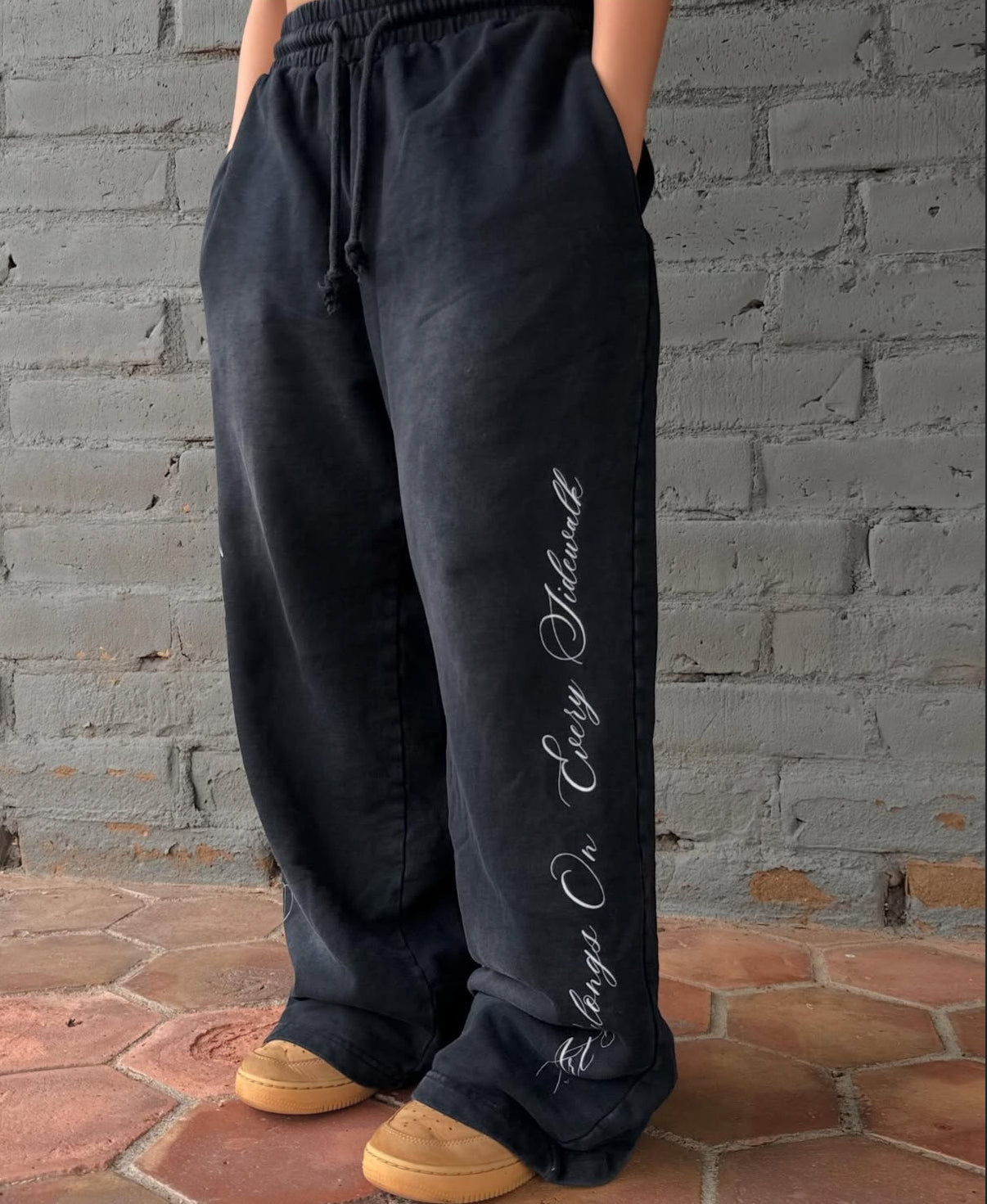 Black "ABOES" Wide-Legged Sweats