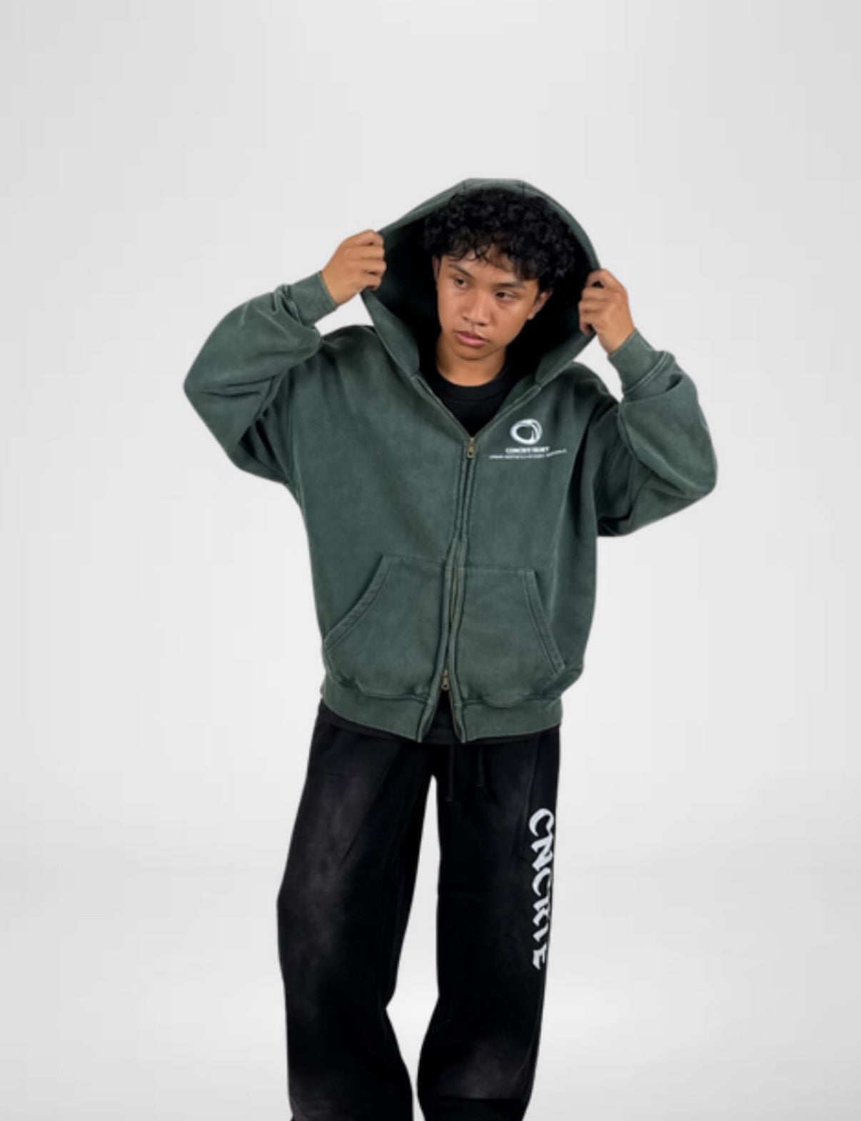 Black "CNCRTE" Wide-Legged Sweats